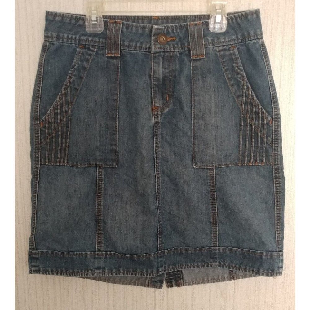 VF Jeans Wear Riders Copper Ladies Blue Jean Skirt Size 7/8 Medium Dark Wash